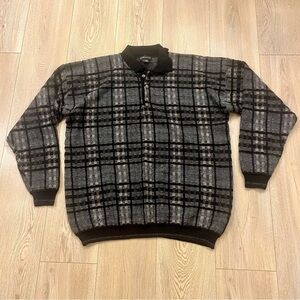 Conte di Milano Sweater Mens XLT Black Gray Tan Pullover Polo Grandpa Sweatshirt